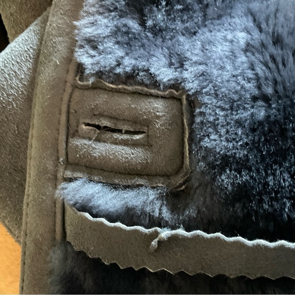 Pellacci Made in USA Charcoal Gray European Sheepskin Coat, Sable Mink Trim - Picture 14 of 16